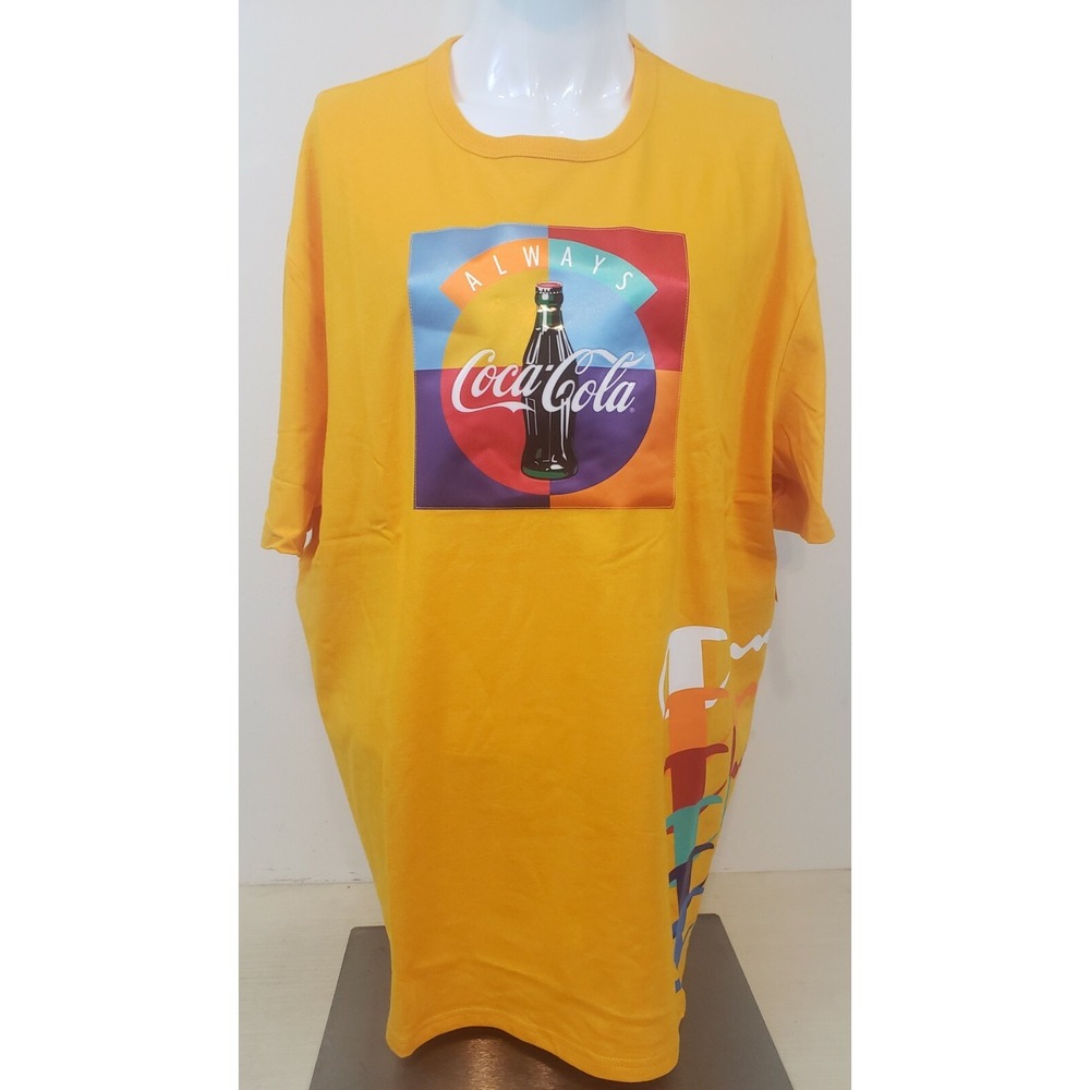 Champion Coca Cola Sz 2XL Yellow Gold Multicolor Logo "Always‎ Coca Cola" Shirt